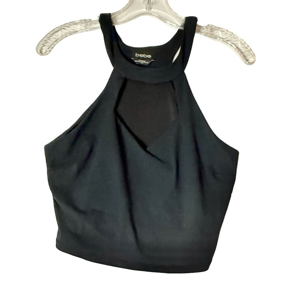 Bebe Black Bodycon Cutout Crop Top – Vintage Y2K Clubwear – Size M